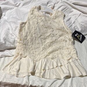Art Class S 6/6x Ivory Lace Ruffle peplum sleeveless top very soft nwt